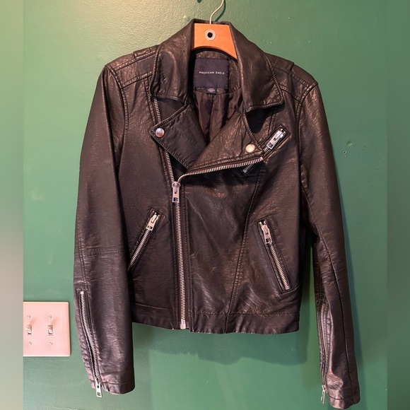 American Eagle Vegan Leather Moto Jacket - Picture 3 of 5
